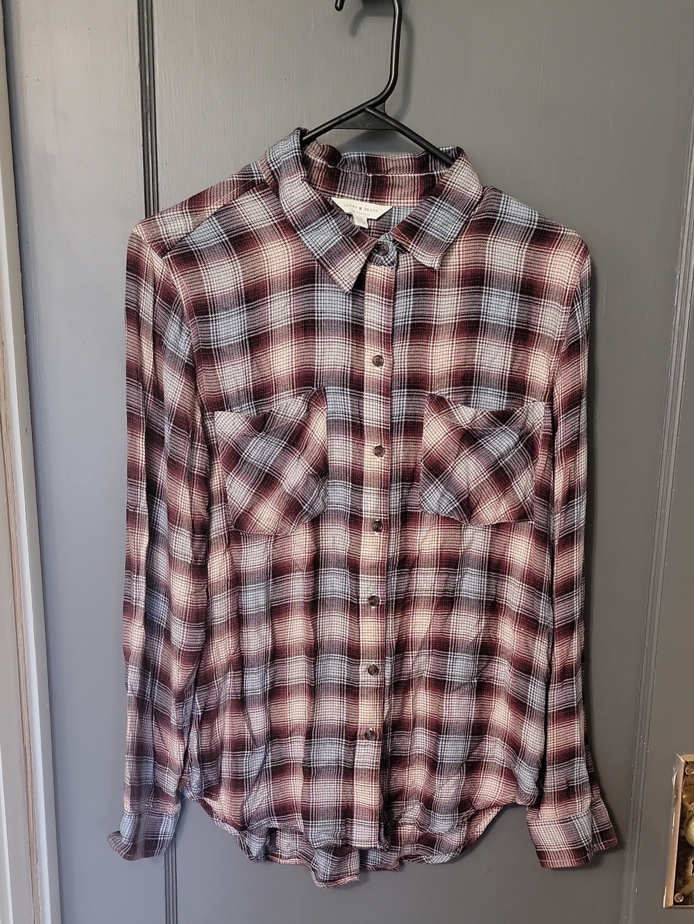 Lucky Brand Blue and Cream Plaid Button-Down Shirt